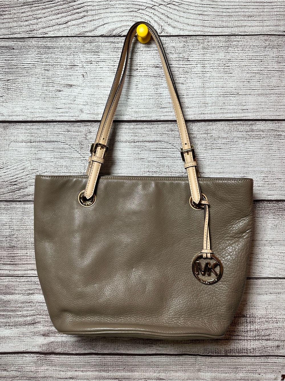 Michael Kors Taupe Leather Tote with Cream Handles